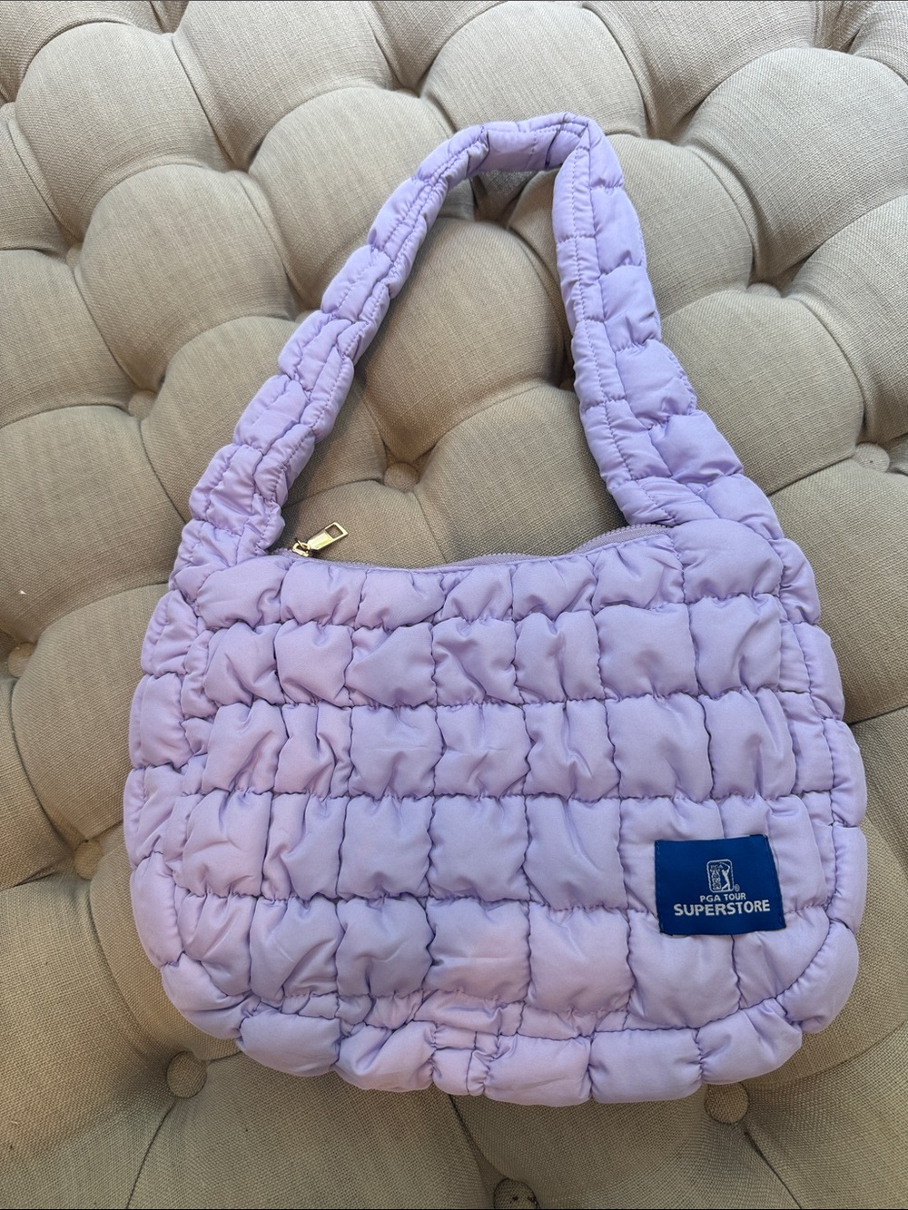Lavender quilted puffer small tote bag
